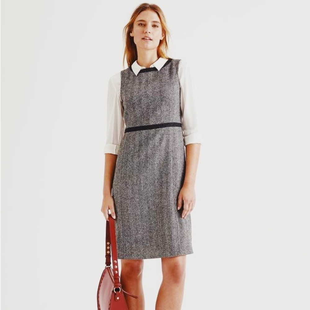 Boden Carrie Tweed Dress Herringbone Wool Lined Sleeveless Shift Size 14 EUC